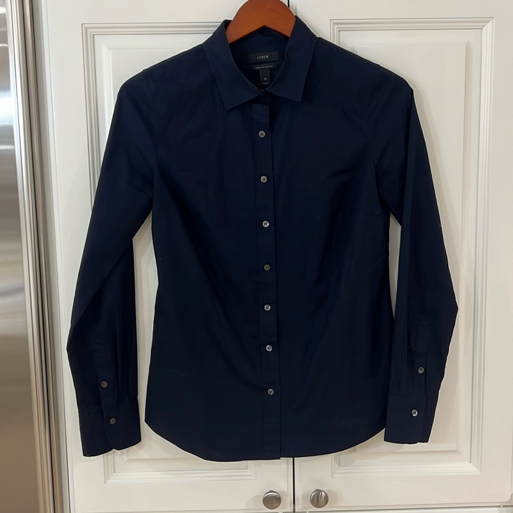 J.Crew Dark Navy Stretch Perfect Button Down Shir… - image 1